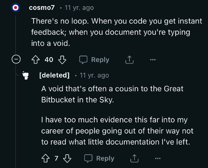 Really hit straight to my mind, undeniably one of the most truthful fact of mine, writing into a void every single time when documenting technically, not just a loop; an endless one. ^_^ #thought