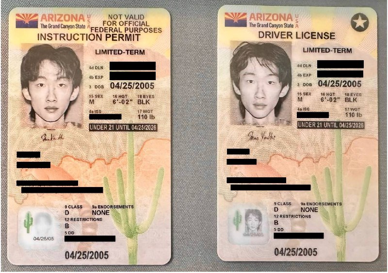 Instructional permit to formal United State's driver's licnese of Arizona in a singular shot from theoratical written test to road test. Now I just have to patiently wait until the approach of new semester with updated I20 for a 5-year-valid license for expiry dates. #share #daily
