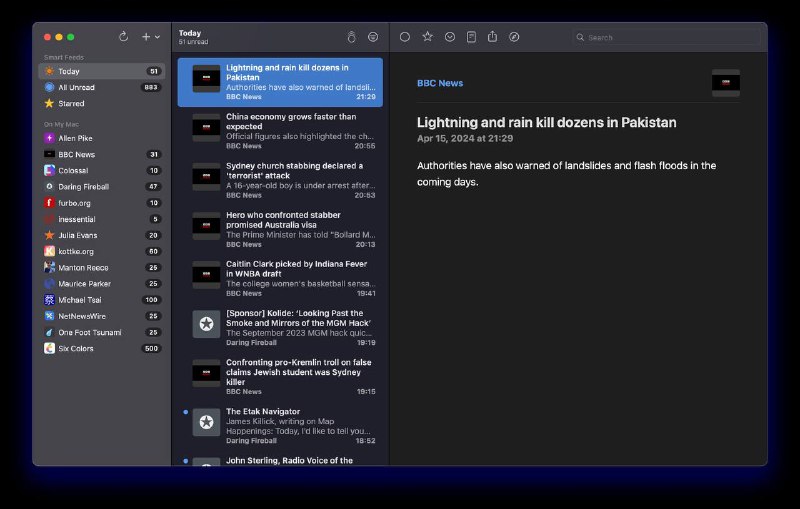 NetNewsWire, foremost one of the best possible RSS reader respectively designated and developed upon native Swift for the Apple Ecosystem with the aim on privacy, open-source, portability & content-centric, the simple slogan proclaimed by the developer by which,More news, less junk. Faster.Is a direct indication on the approach on the avoidance of the repugnant tradtional RSS reader with subscription and promotional ads, hence the creation of the software for a content-centric, mnimalstic methodology on feed absorption. The software project with its affiliates are completely open-sourced on GitHub, built for MacOS & iOS #dev #shareOfficial site