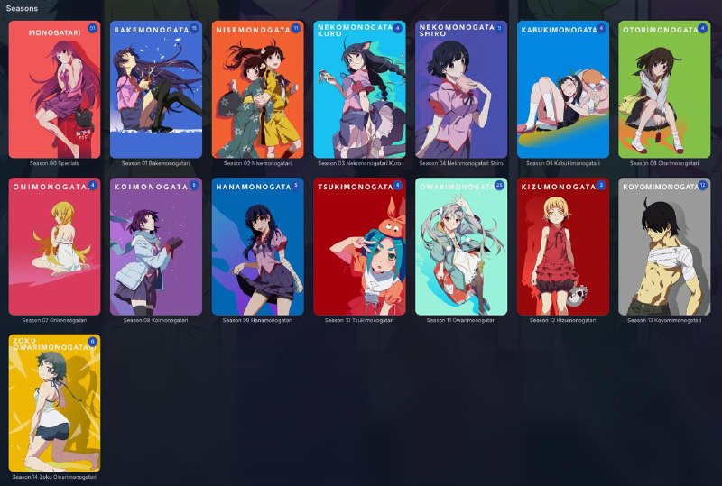 Finally finished organizing the entire Monogatari series in Jellyfin. Every season and episode manually updated (upgraded to a whole set of beautifu season posters). All metadata is now accurate for episodes including titles, descriptions, ratings, and it honestly satisfies my digital OCD so much.Now the only question remains, when am I actually going to watch it? I guess it is mainly for fullfilling my weird digital hoarding/collectomania kink. #lifeFinally finished organizing the entire Monogatari series in Jellyfin. Every season and episode manually updated (upgraded to a whole set of beautifu season posters). All metadata is now accurate for episodes including titles, descriptions, ratings, and it honestly satisfies my digital OCD so much.Now the only question remains, when am I actually going to watch it? I guess it is mainly for fullfilling my weird digital hoarding/collectomania kink. #life